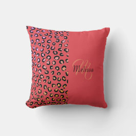 Leopard Skriv ut två ton Red Coral Namn Monogram Kudde