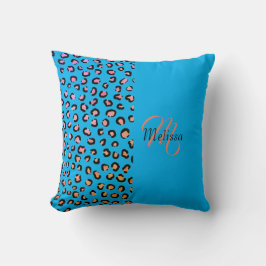 Leopard Skriv ut två tonmetyst Blue Namn Monogram Kudde