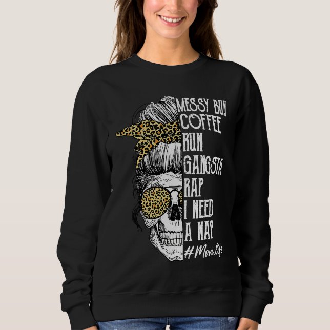 Leopard Skull Lady Mom Life Messy Bun Coffee Run G T Shirt (Framsida)