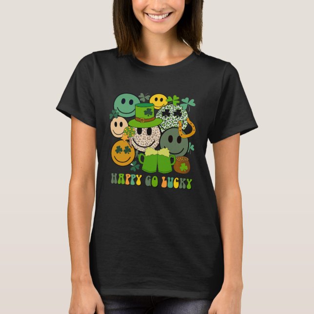 Leopard Smile Ansikte Leprechaun Hat Lycklig Go Lu T Shirt (Framsida)