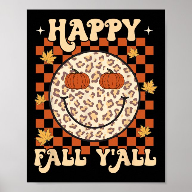 Leopard Smile Ansikte Lycklig Fall Y'all Retro Gro Poster (Framsidan)