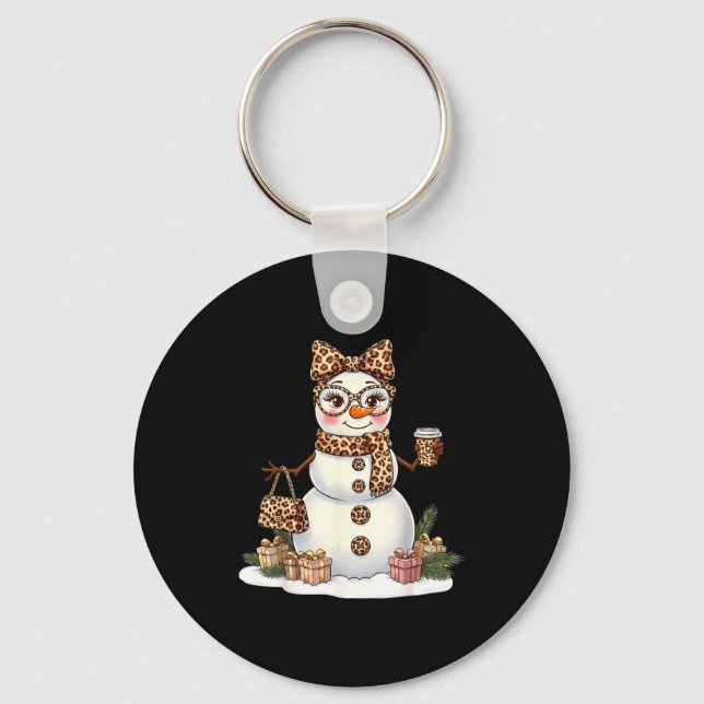 Leopard Snowman With Sungles Funny Christmas Women Nyckelring (Framsida)