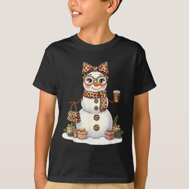 Leopard Snowman With Sungles Funny Christmas Women T Shirt (Framsida)