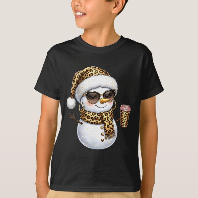 Leopard Snowman With Sungles Funny Christmas Women T Shirt (Framsida)