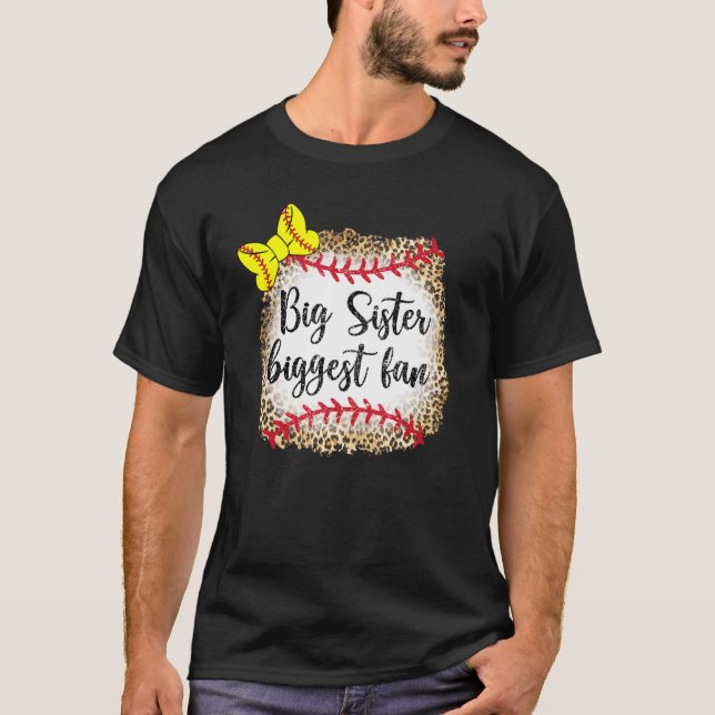 Leopard Softball Big Sister Biggest Fläkt Game Day T Shirt (Framsida)