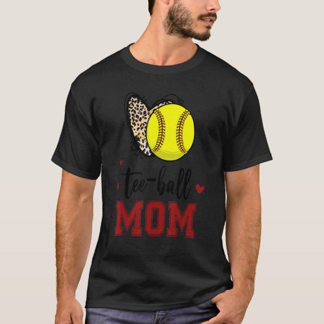 Leopard Softball Mamma Boll Mamma Heart Mors dag M T Shirt (Framsida)