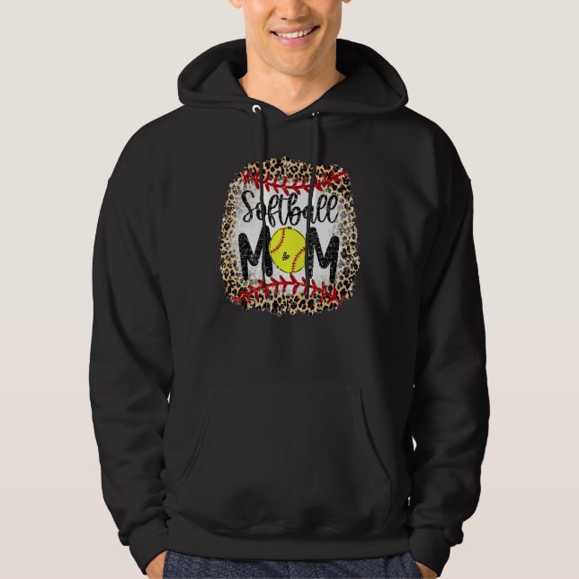 Leopard Softball Mamma Softball Game Day Vibes Mot Hoodie (Framsida)