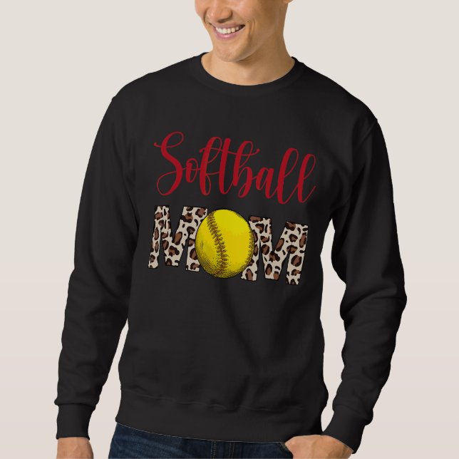 Leopard Softball Mamma Softball Game Day Vibes Mot Lång Ärmad Tröja (Framsida)