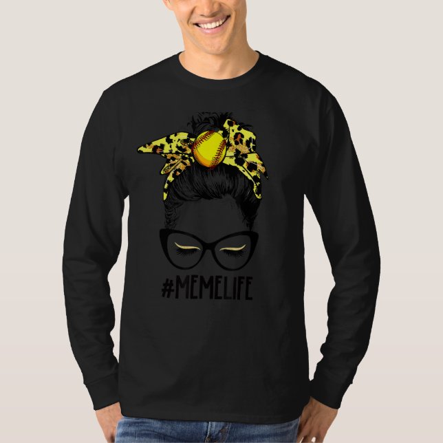 Leopard Softball Meme Life Messy Bun Game Day Moth T Shirt (Framsida)