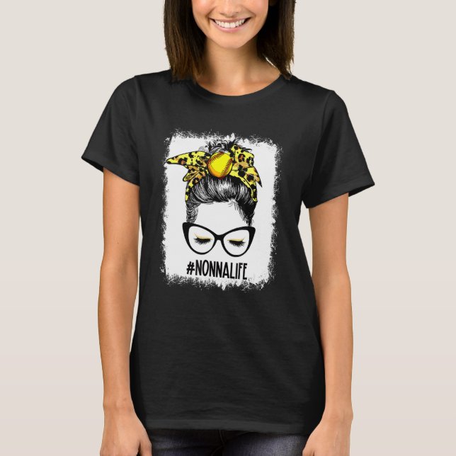 Leopard Softball Nonna Life Messy Bun Game Day mot T Shirt (Framsida)