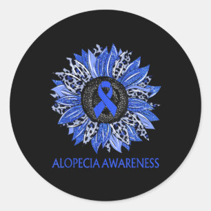 Leopard Solros Alopecia Awareness Blue Ribbon S Runt Klistermärke