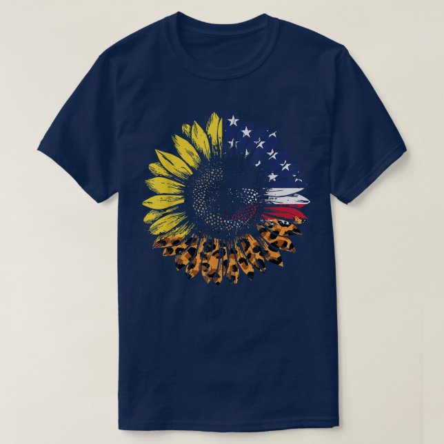 Leopard Solros American US Flagga 4:e juli Pat T Shirt (Design framsida)