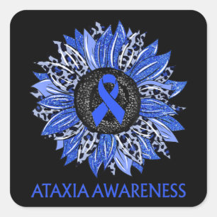 Leopard Solros Ataxi Awareness Blue Ribbon Sup Fyrkantigt Klistermärke
