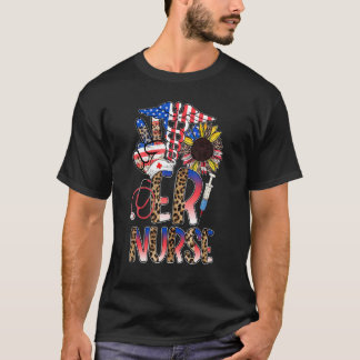Leopard Solros Er Nurse American Flagga 4th of J T Shirt