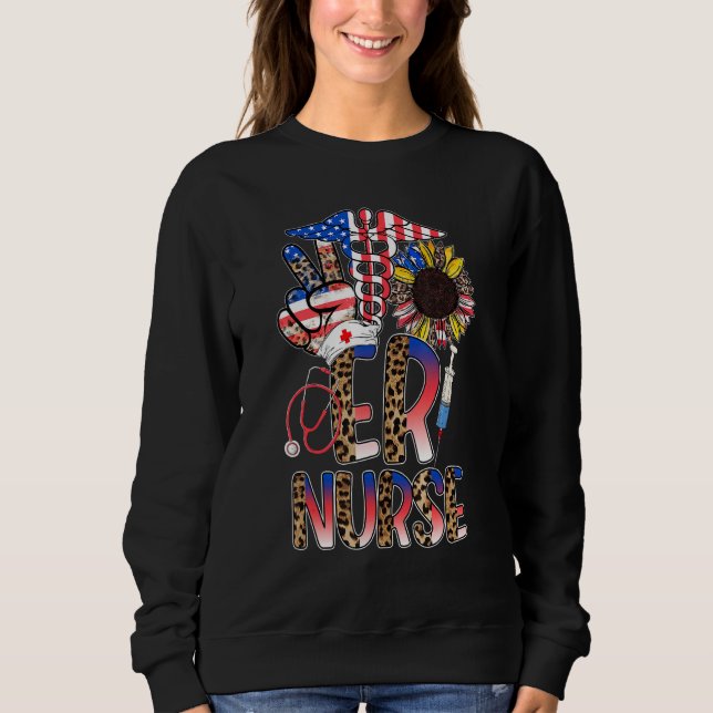 Leopard Solros Er Nurse American Flagga 4th of J T Shirt (Framsida)