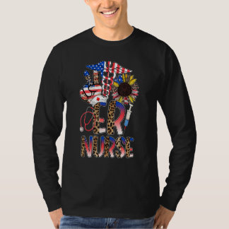 Leopard Solros Er Nurse American Flagga 4th of J T Shirt