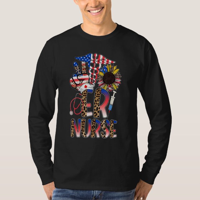 Leopard Solros Er Nurse American Flagga 4th of J T Shirt (Framsida)