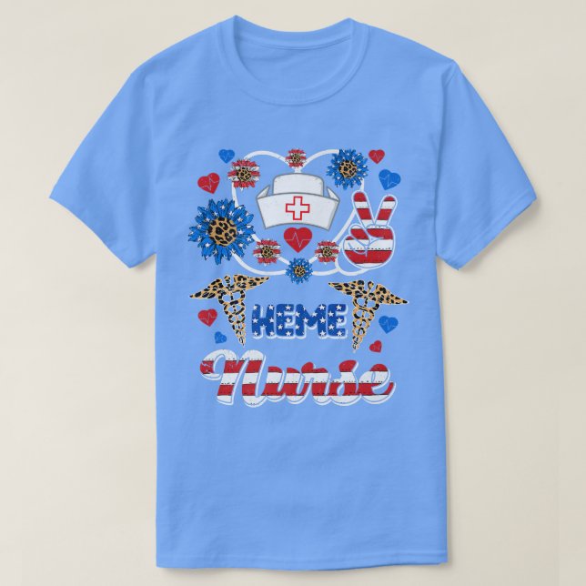 Leopard Solros HEME Nurse American Flagga Funny 4 T Shirt (Design framsida)