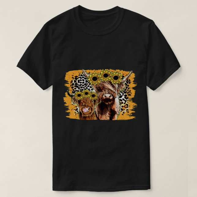 Leopard Solros Highland Cow Westernare Land Hei T Shirt (Design framsida)