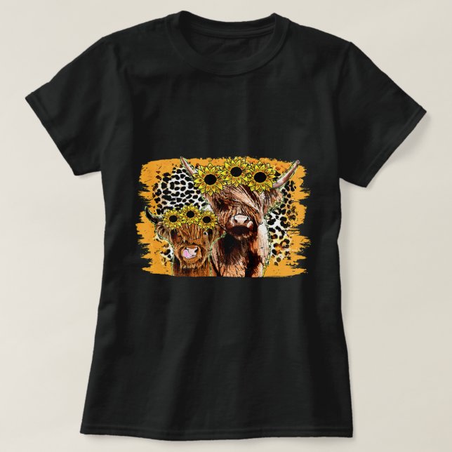 Leopard Solros Highland Cow Westernare Land Hei T Shirt (Design framsida)