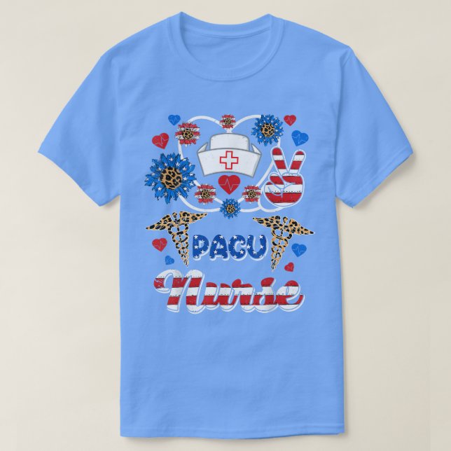 Leopard Solros Pacu Nurse American Flagga Funny 4 T Shirt (Design framsida)