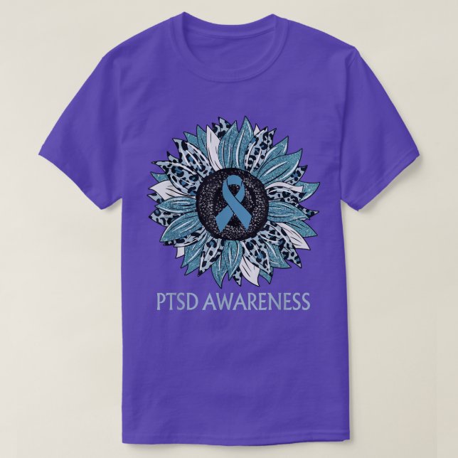 Leopard Solros PTSD Awareness Teal Ribbon T Shirt (Design framsida)