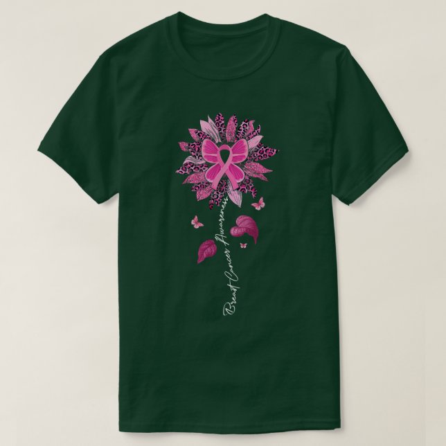 Leopard Solros Rosa Butterfly Breast Cancer Awa T Shirt (Design framsida)