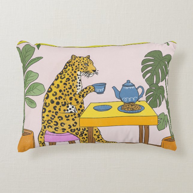 Leopard som dricker te prydnadskudde (Framsidan)