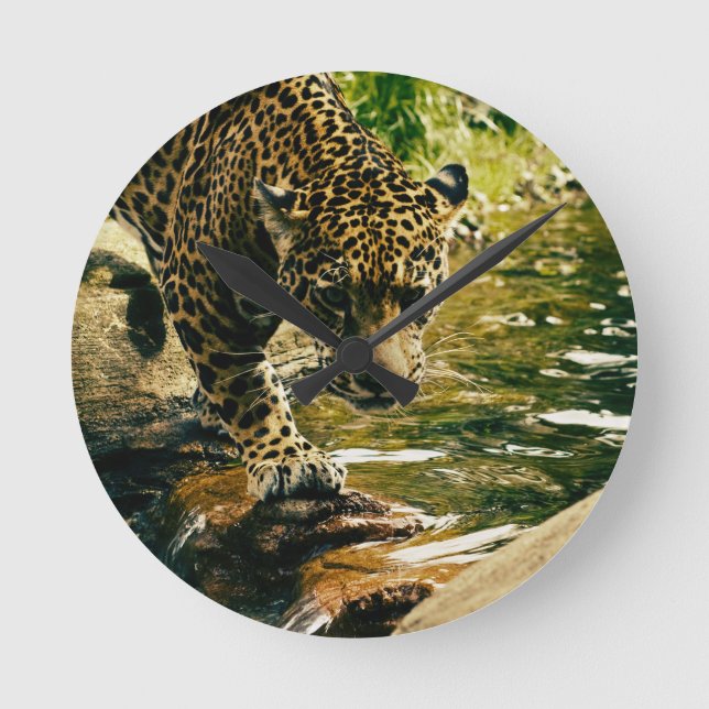 Leopard som passerar ett strömfoto rund klocka (Framsida)
