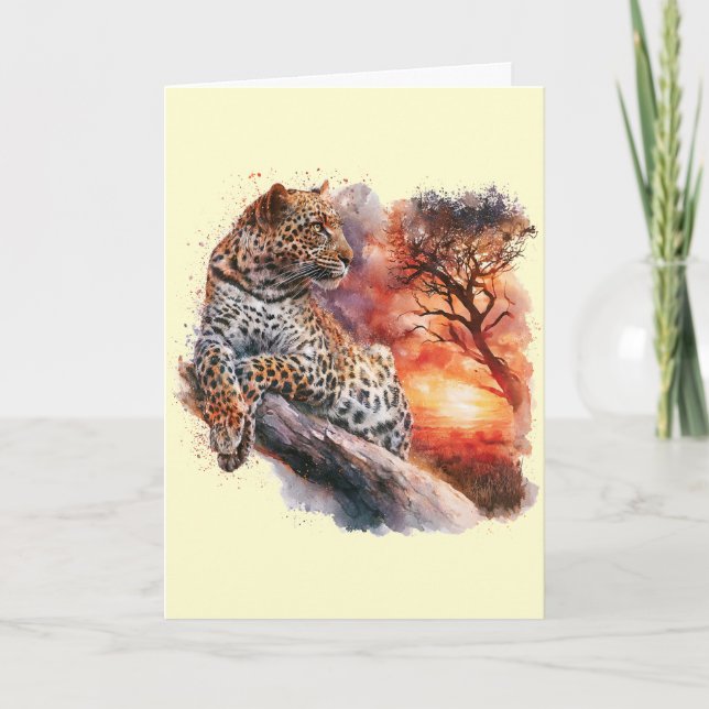 Leopard som slappnar på en gren Kort #1 (Framsida)