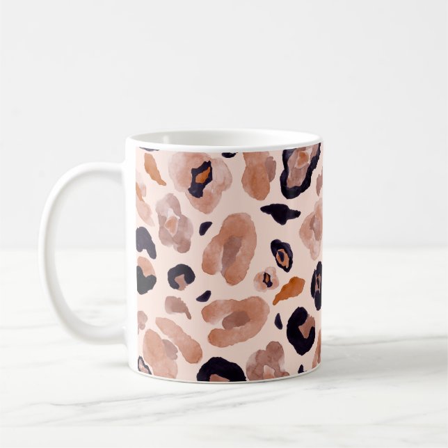 Leopard, sömlös, beige bakgrund. kaffemugg (Vänster)