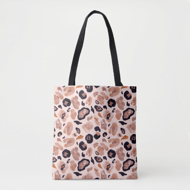 Leopard, sömlös, beige bakgrund. tygkasse (Framsida)