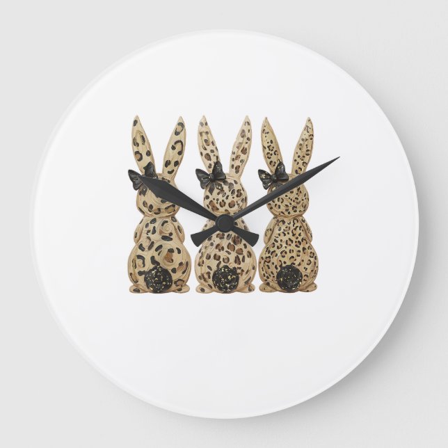 Leopard Söt Kaninbåge Rolig Kristet Påskdag  Stor Klocka (Framsida)