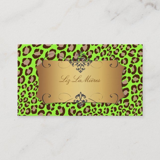 Leopard spets/neon grönt/affärskort visitkort (Framsida)