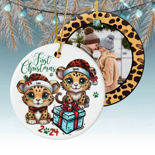 Leopard Spot Cat Animal Skriv ut Första jul 🐾 🐆 Julgransprydnad Keramik