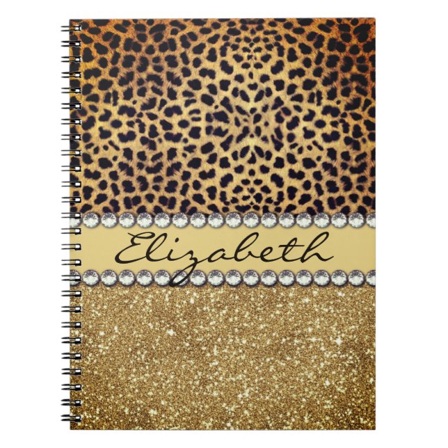 Leopard Spot Guld Glitter Rhinestone Anteckningsbok (Framsidan)
