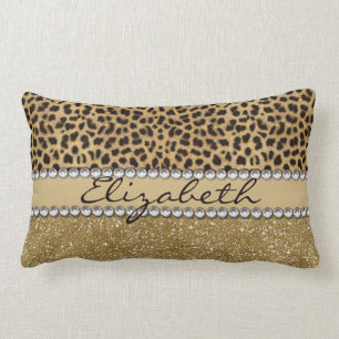 Leopard Spot Guld Glitter Rhinestone FOTO TRYCK Lumbarkudde