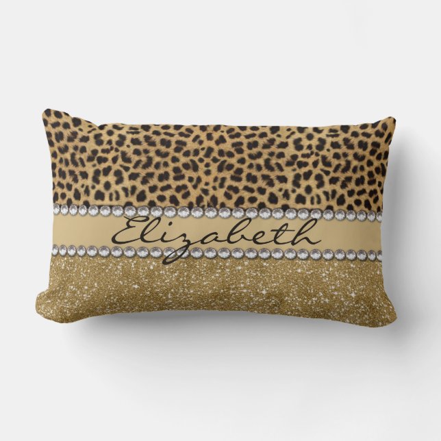 Leopard Spot Guld Glitter Rhinestone FOTO TRYCK Lumbarkudde (Framsida)