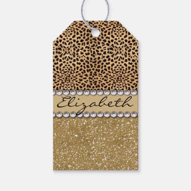 Leopard Spot Guld Glitter Rhinestone PHOTO PRINT Presentetikett (Framsidan)