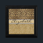 Leopard Spot Guld Glitter Rhinestone PHOTO PRINT Smyckeskrin<br><div class="desc">Denna konstruktion är gjord med brunleopard och en glitter i guld som gnistar på grund. Centrumet är lämnat för personlig anpassning/anpassning omgiven av vita romberns rhinestoner. (Fototryckt)</div>