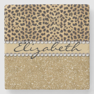 Leopard Spot Guld Glitter Rhinestone PHOTO PRINT Underlägg Sten