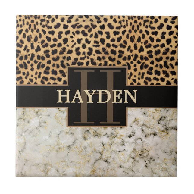 Leopard Spot Marble Monogram Kakelplatta (Framsidan)