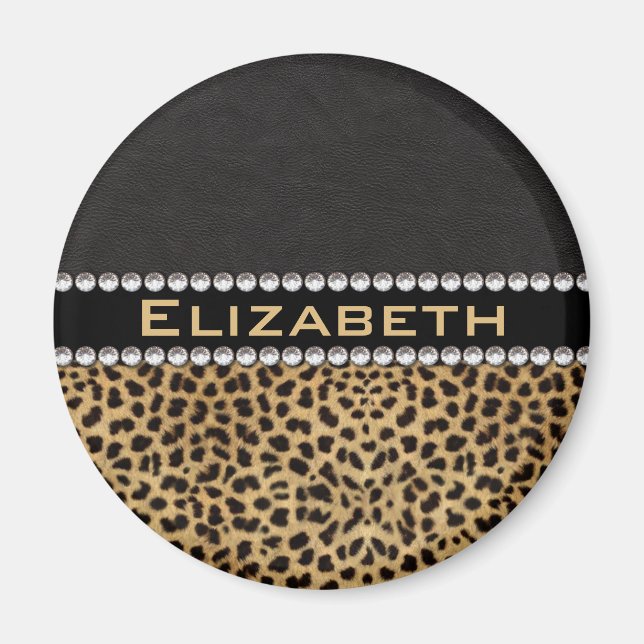 Leopard Spot Rhinestone Diamonds Monogram PHOTO Magnet (Framsidan)