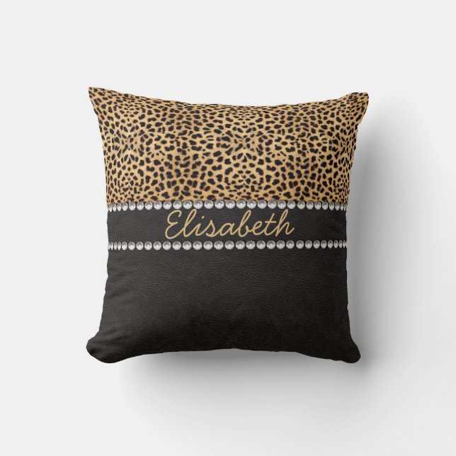 Leopard Spot Rhinestone Diamonds Personlig Kudde (Framsida)
