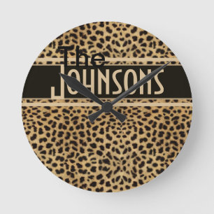 Leopard Spot Skin Print Personalized Rund Klocka