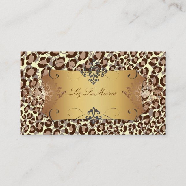 Leopard spots aux naturelle + dash of damask visitkort (Framsida)