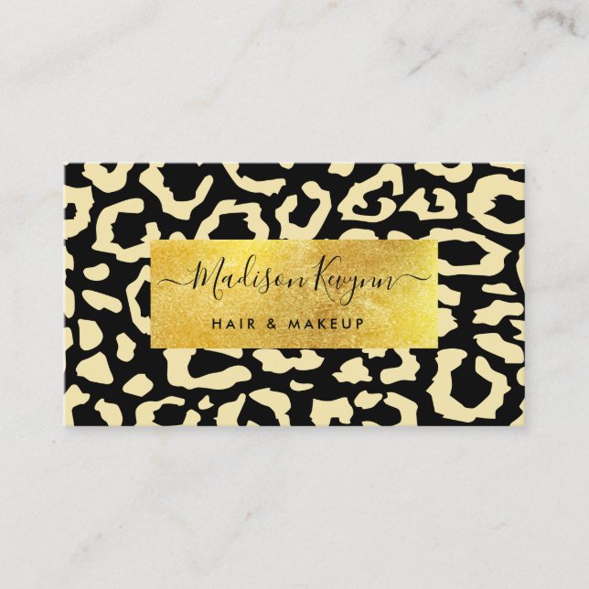Leopard Spots Black and Guld Animal Print Mönster Visitkort (Framsida)