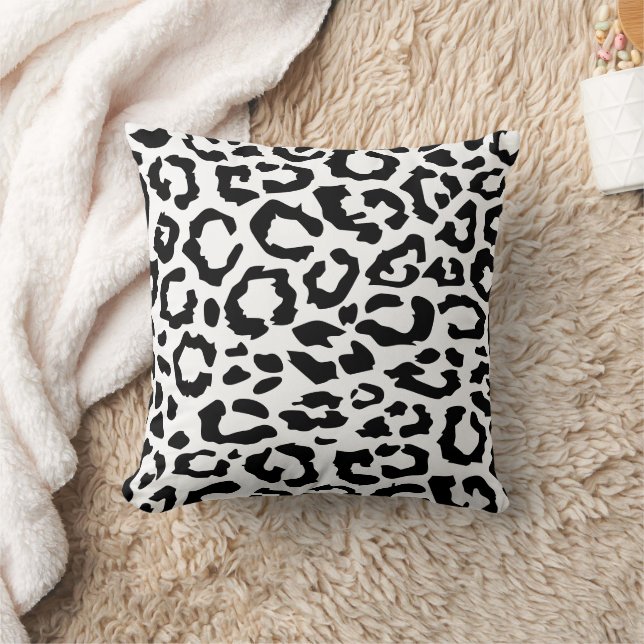 Leopard Spots Black and White Animal Print Mönster Kudde (Filt)