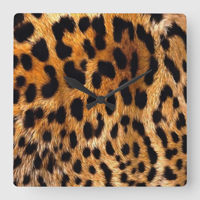 Leopard Spots Black Brown Vild Animal Fine Art Fyrkantig Klocka (Framsida)