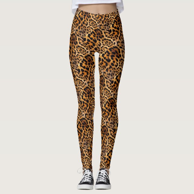 Leopard Spots Black Brown Vild Animal Fine Art Leggings (Framsida)